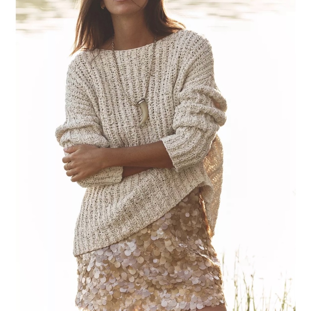 Zara Beige and Gold Sequin Mini Skirt